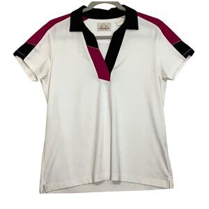 EP Pro Tour Tech Golf Polo Shirt Women Sz M White/Black/Fuchsia StretchTop